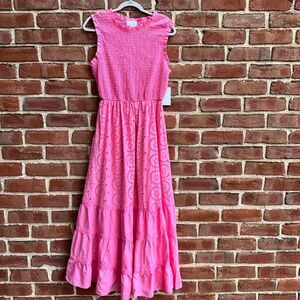 A Collective Story $198 Pink Smocked Eyelet Boho Maxi Dress XL NEW